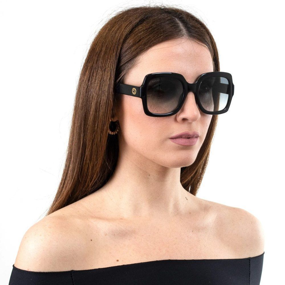 NEW Gucci GG1337S 002 Shiny Black Gradient Gray Polarized Square Women Sunglasse - Picture 4 of 13